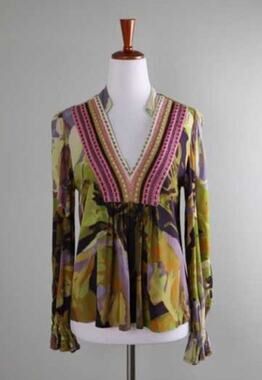Anthropologie Bl^nk London Stephanie Top M Boho Floral Embellished V Neck